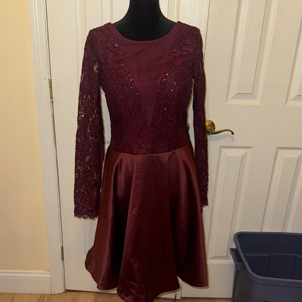 My Michelle Burgundy Sequin Lace Dress